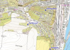 mapa okolí studánky - studánka Pod Děvínem, 650 pxl.