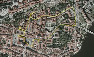 Mapka s vyznačením oblasti, kde jsou shromáždění zákonem zakázána