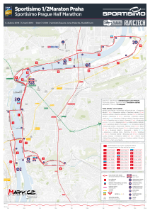 Mapka s vyznačením trasy běhu a orientačními časy