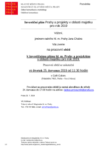 Investiční plán Prahy a projekty v oblasti majetku pro rok 2019