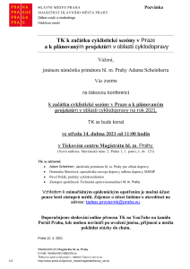 TK k začátku cyklistické sezóny v Praze  a k plánovaným projektům v oblasti cyklodopravy