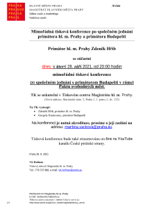 Mimořádná tisková konference po společném jednání primátora hl. m. Prahy a primátora Budapešti