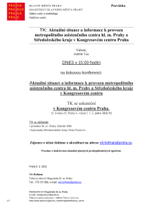Aktuální situace a informace k provozu metropolitního asistenčního centra hl. m. Prahy a Středočeského kraje v Kongresovém centru