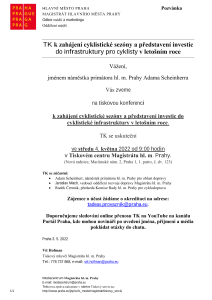 TK k zahájení cyklistické sezóny, představení investic do infrastruktury pro cyklisty