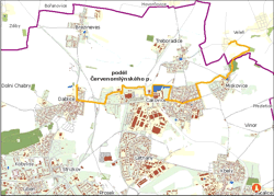 trasa podél červenomlýnského potoka - orientační mapka (ke zvětšení)