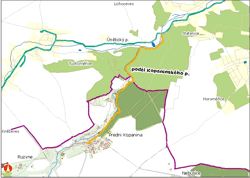 trasa podél kopaninského potoka - orientační mapka (ke zvětšení)