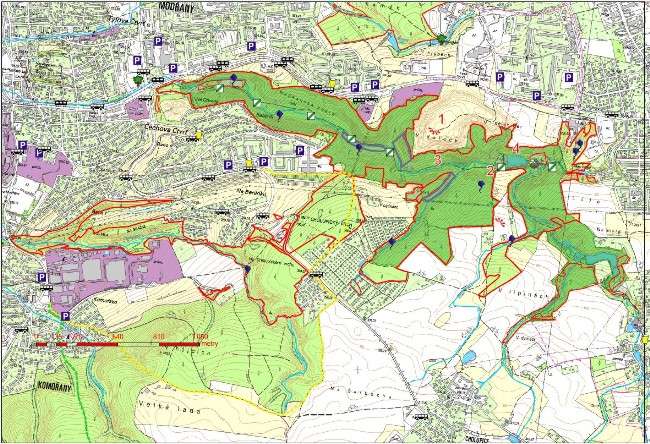 Modřanská rokle a Cholupický vrch, orientační mapa, JPEG, 650 pxl.