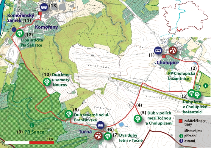 trasa č.12 - Cholupice-Komořany, orientační mapa (709pxl)